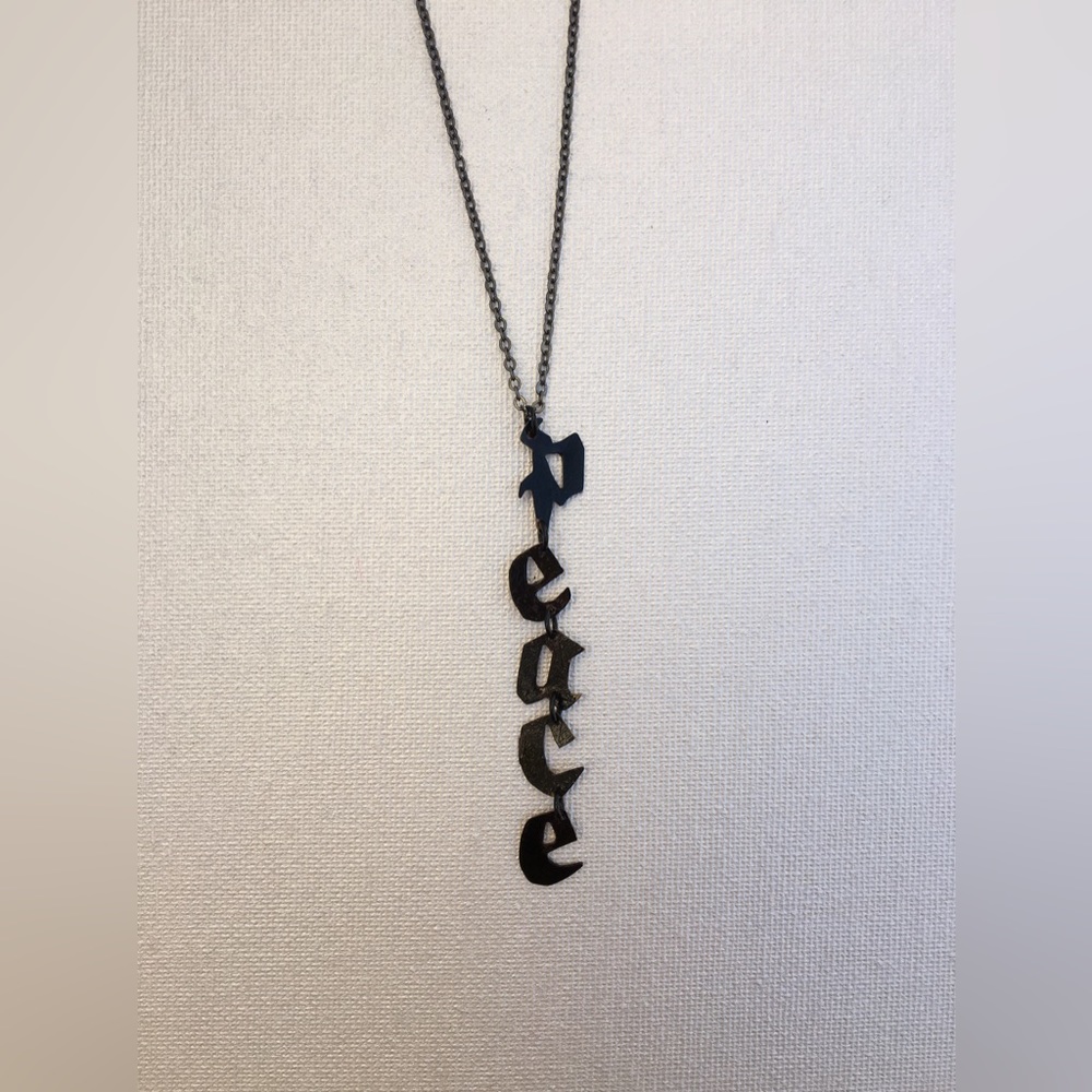 Peace Necklace Handcrafted Brass 16-18 inches long - Picture 5 of 9